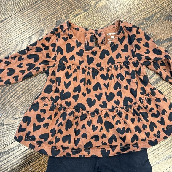 Carter’s Baby 6m black heart leopard tunic outfit set with matching blk legging - Picture 3 of 5